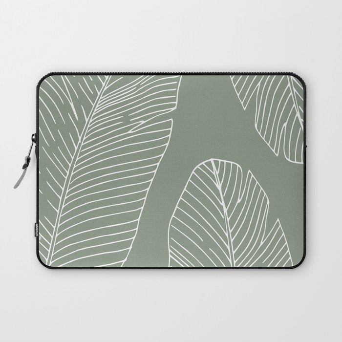 Line Drawing, Green, Palms Print, Boho Wall Art Laptop Sleeve Gallery Image 1