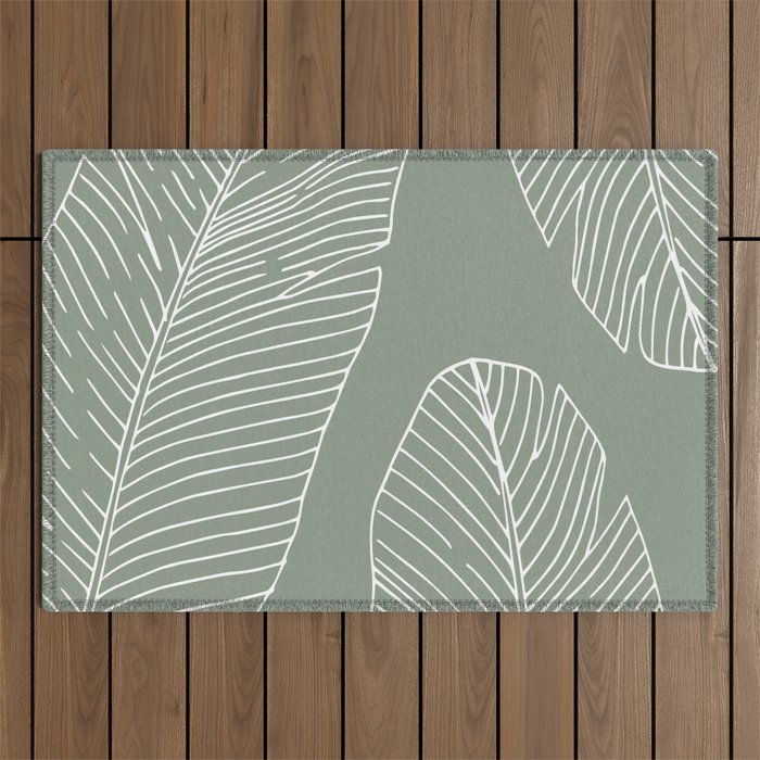 Line Drawing, Green, Palms Print, Boho Wall Art Outdoor Rug Gallery Image 1