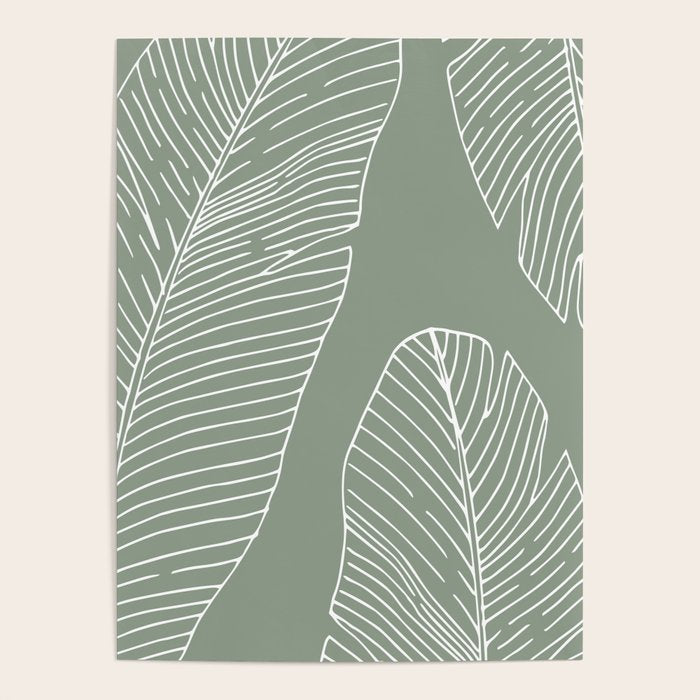 Line Drawing, Green, Palms Print, Boho Wall Art Poster Gallery Image 4