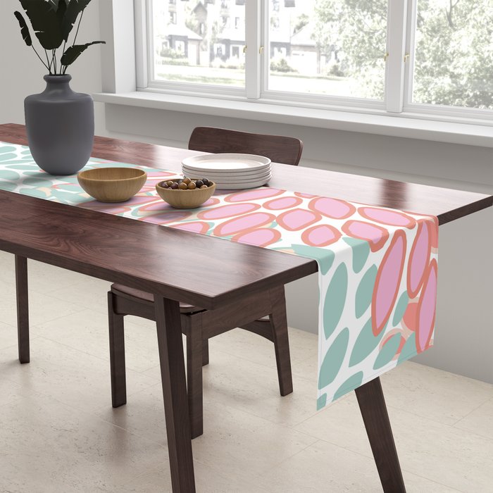 Festive, Floral Prints, Pink, Teal and Coral Table Runner Gallery Image 2