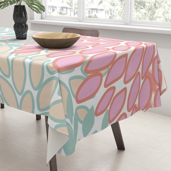 Festive, Floral Prints, Pink, Teal and Coral Tablecloth Gallery Image 3