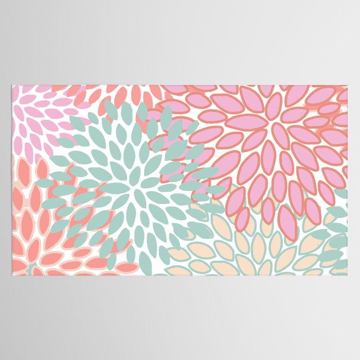 Festive, Floral Prints, Pink, Teal and Coral Tablecloth Gallery Image 2