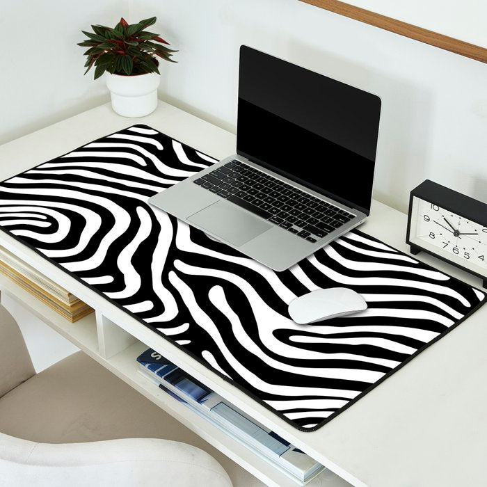 Abstract black and white stripe line pattern Desk Mat Gallery Image 2