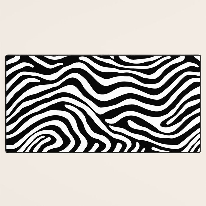 Abstract black and white stripe line pattern Desk Mat Gallery Image 3
