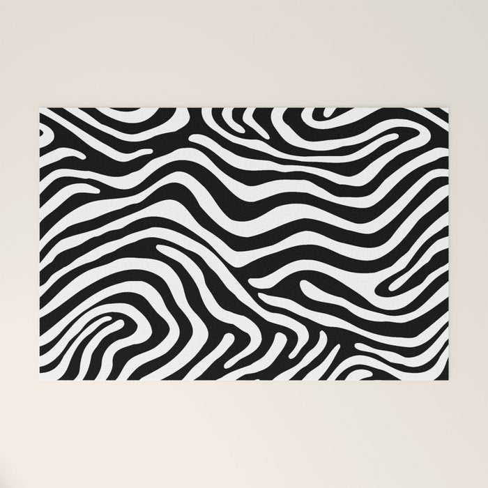 Abstract black and white stripe line pattern Welcome Mat Gallery Image 1