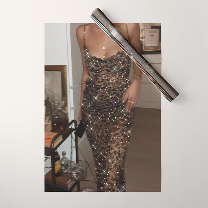 LEOPARD DRESS | fashion | glamour | glitter | sparkle | bling | woman | party | elegant | collage  Wrapping Paper Gallery Image 1
