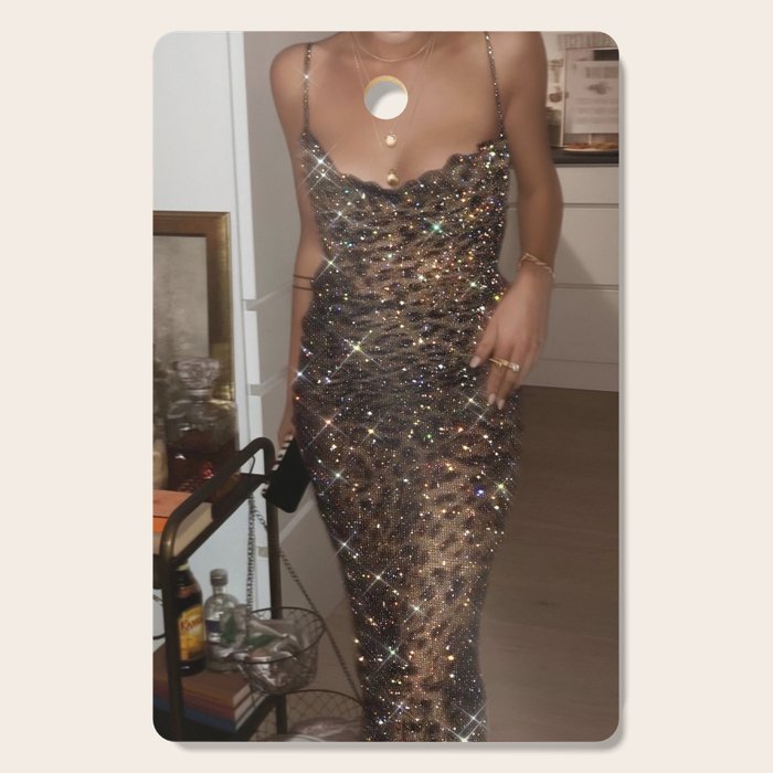LEOPARD DRESS | fashion | glamour | glitter | sparkle | bling | woman | party | elegant | collage  Cutting Board Gallery Image 1