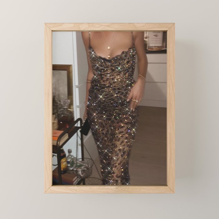 LEOPARD DRESS | fashion | glamour | glitter | sparkle | bling | woman | party | elegant | collage  Mini Art Print Gallery Image 1