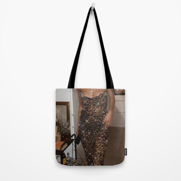 LEOPARD DRESS | fashion | glamour | glitter | sparkle | bling | woman | party | elegant | collage  Tote Bag Gallery Image 2