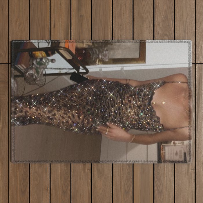 LEOPARD DRESS | fashion | glamour | glitter | sparkle | bling | woman | party | elegant | collage  Outdoor Rug Gallery Image 1