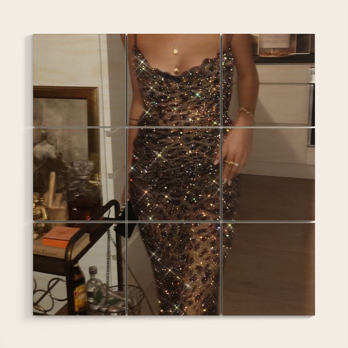 LEOPARD DRESS | fashion | glamour | glitter | sparkle | bling | woman | party | elegant | collage  Wood Wall Art Gallery Image 1