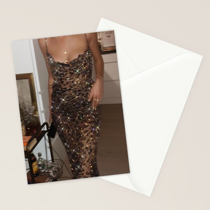 LEOPARD DRESS | fashion | glamour | glitter | sparkle | bling | woman | party | elegant | collage  Stationery Card Gallery Image 2