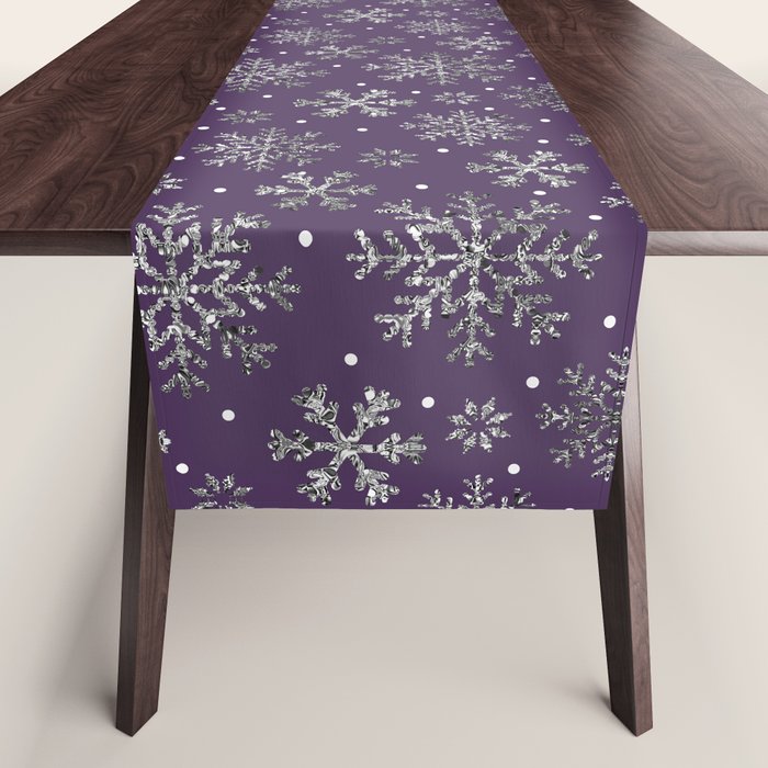 Vintage Christmas Silver snowflakes plum purple Table Runner Gallery Image 1