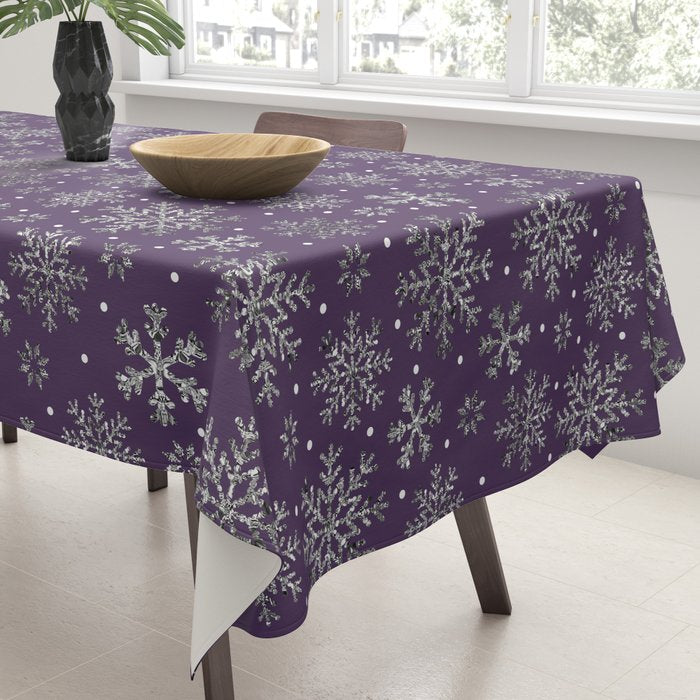 Vintage Christmas Silver snowflakes plum purple Tablecloth Gallery Image 3