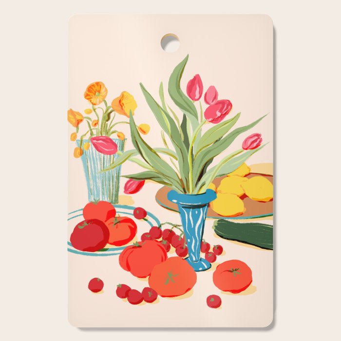 Fresh Tomatoes and Flowers Cutting Board Gallery Image 1