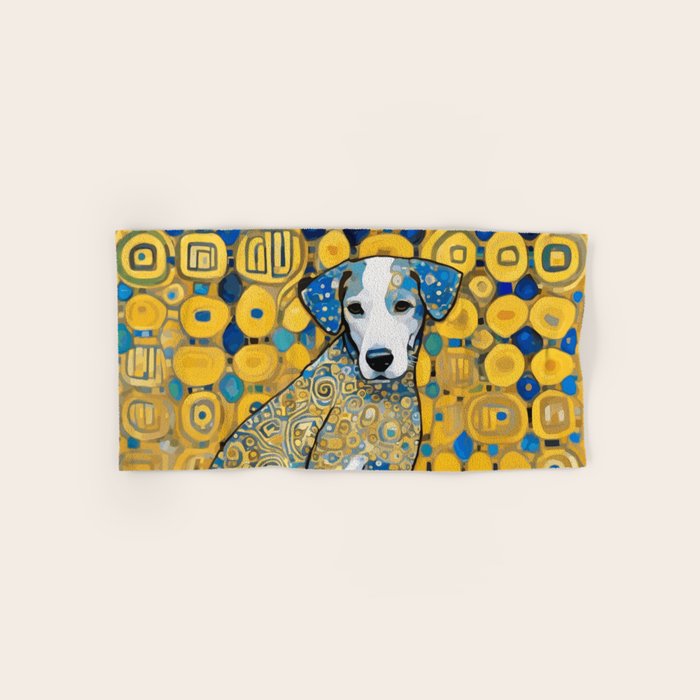 Beautiful Klimt Dog with Blue Ears Bath Towel Gallery Image 1