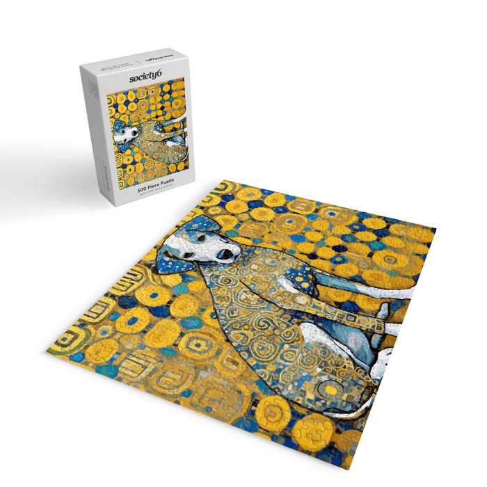 Beautiful Klimt Dog with Blue Ears Jigsaw Puzzle Gallery Image 2