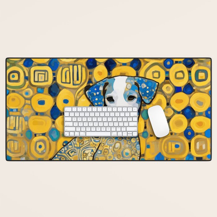 Beautiful Klimt Dog with Blue Ears Desk Mat Gallery Image 1