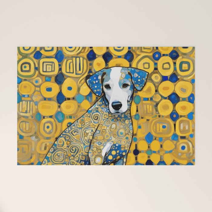 Beautiful Klimt Dog with Blue Ears Welcome Mat Gallery Image 1