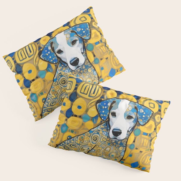Beautiful Klimt Dog with Blue Ears Pillow Sham Gallery Image 3