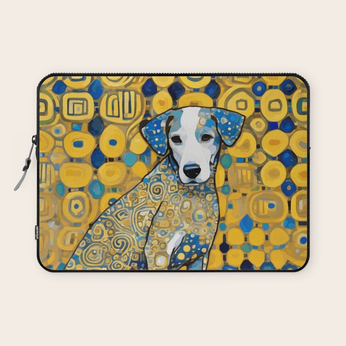 Beautiful Klimt Dog with Blue Ears Laptop Sleeve Gallery Image 1