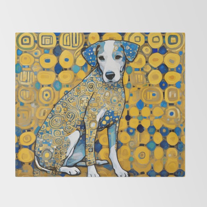 Beautiful Klimt Dog with Blue Ears Throw Blanket Gallery Image 2