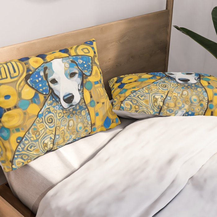 Beautiful Klimt Dog with Blue Ears Pillow Sham Gallery Image 2