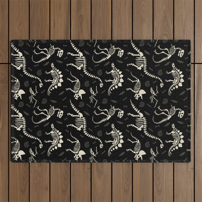 Dinosaur Fossils on Black Outdoor Rug Gallery Image 1
