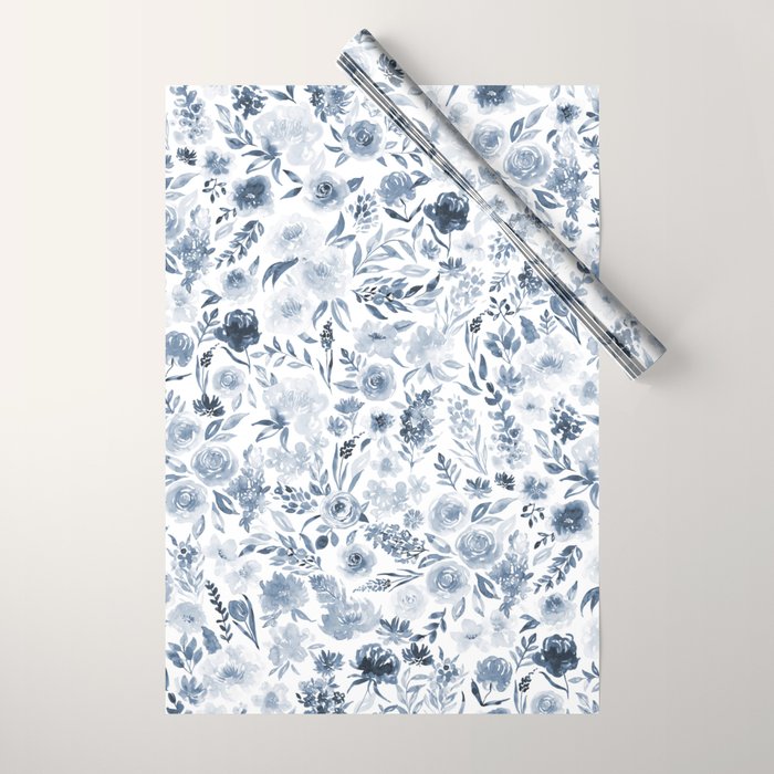 Watercolor florals in blue Wrapping Paper Gallery Image 1