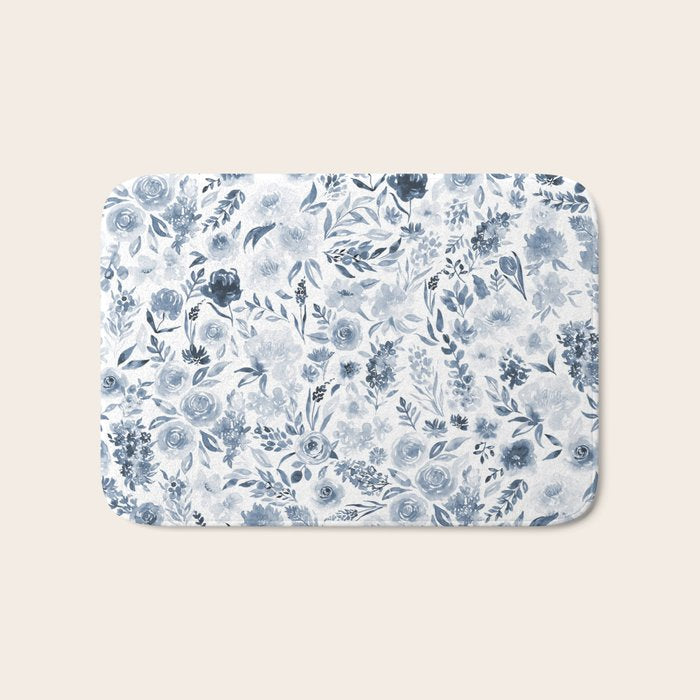 Watercolor florals in blue Bath Mat Gallery Image 1