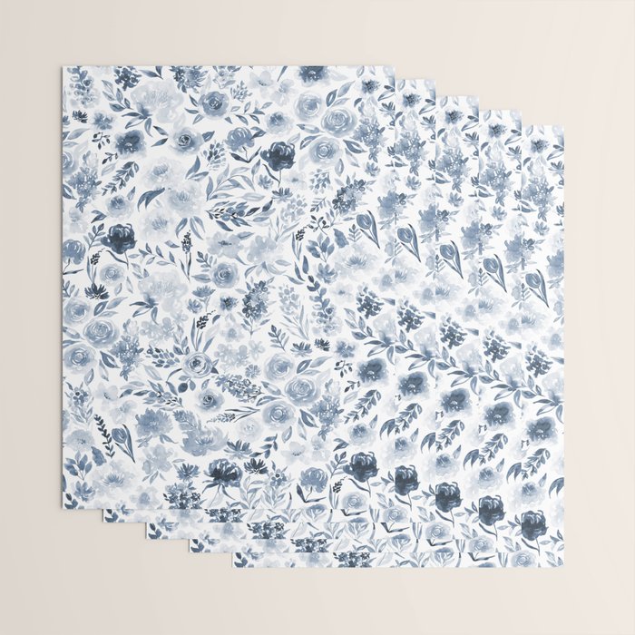Watercolor florals in blue Wrapping Paper Gallery Image 3