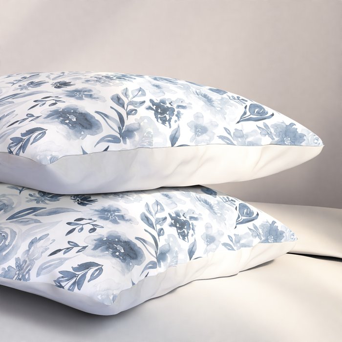 Watercolor florals in blue Pillow Sham Gallery Image 3