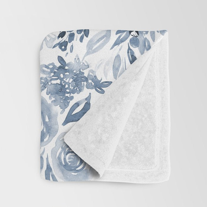 Watercolor florals in blue Throw Blanket Gallery Image 3