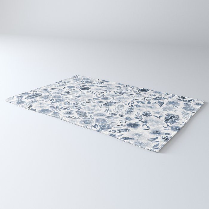 Watercolor florals in blue Rug Gallery Image 3