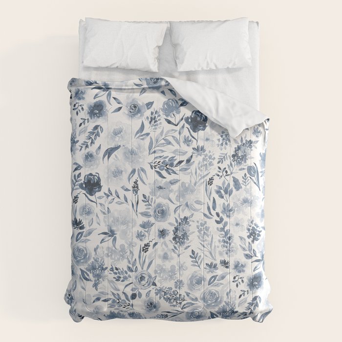 Watercolor florals in blue Comforter Gallery Image 1