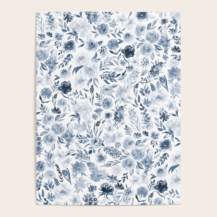Watercolor florals in blue Poster Gallery Image 4
