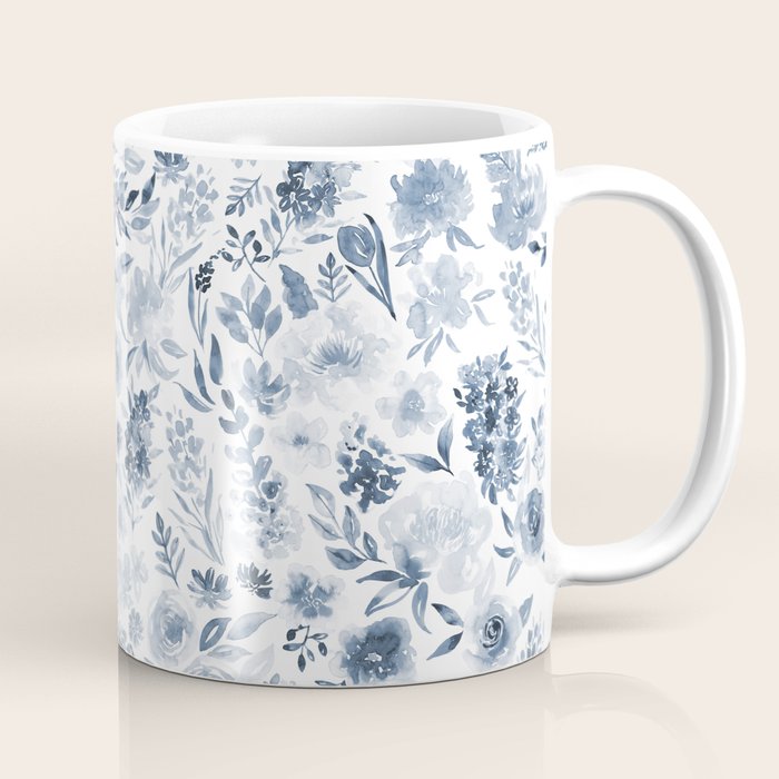 Watercolor florals in blue Coffee Mug Gallery Image 1
