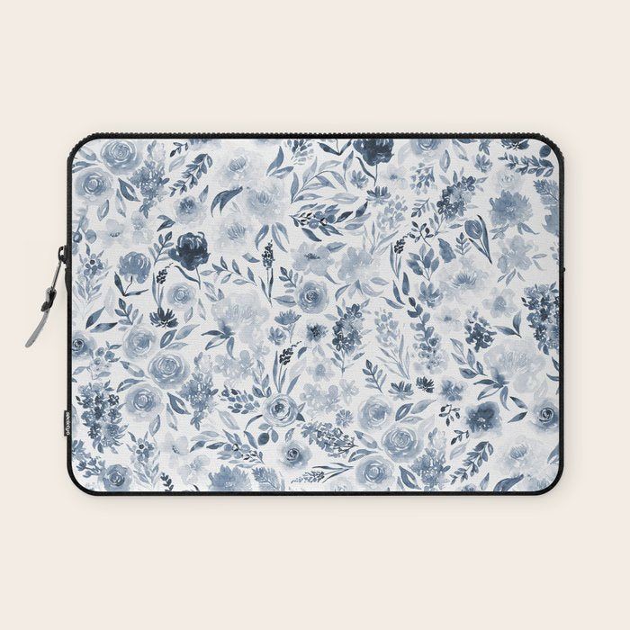 Watercolor florals in blue Laptop Sleeve Gallery Image 1
