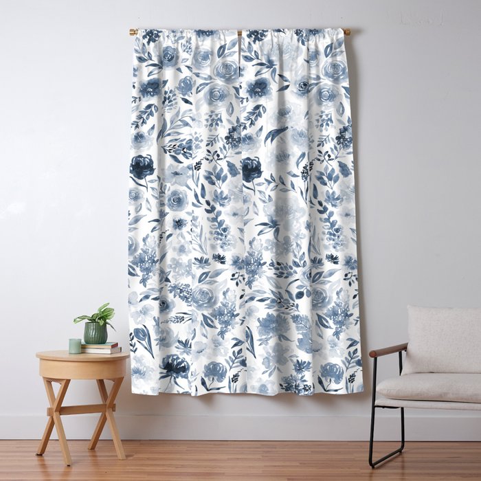 Watercolor florals in blue Window Curtain Gallery Image 1