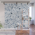 Watercolor florals in blue Wall Mural Gallery Image 1