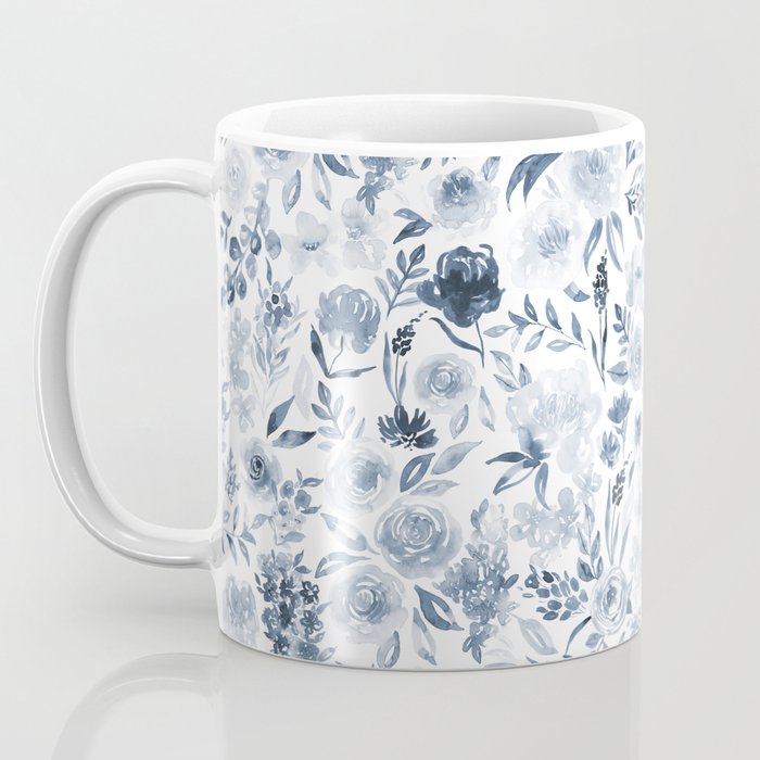 Watercolor florals in blue Coffee Mug Gallery Image 3