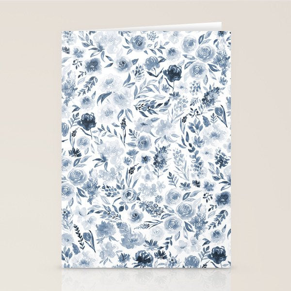 Watercolor florals in blue Stationery Card Gallery Image 1