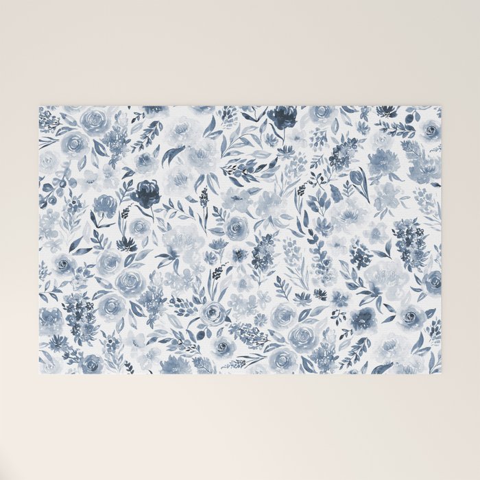 Watercolor florals in blue Welcome Mat Gallery Image 1