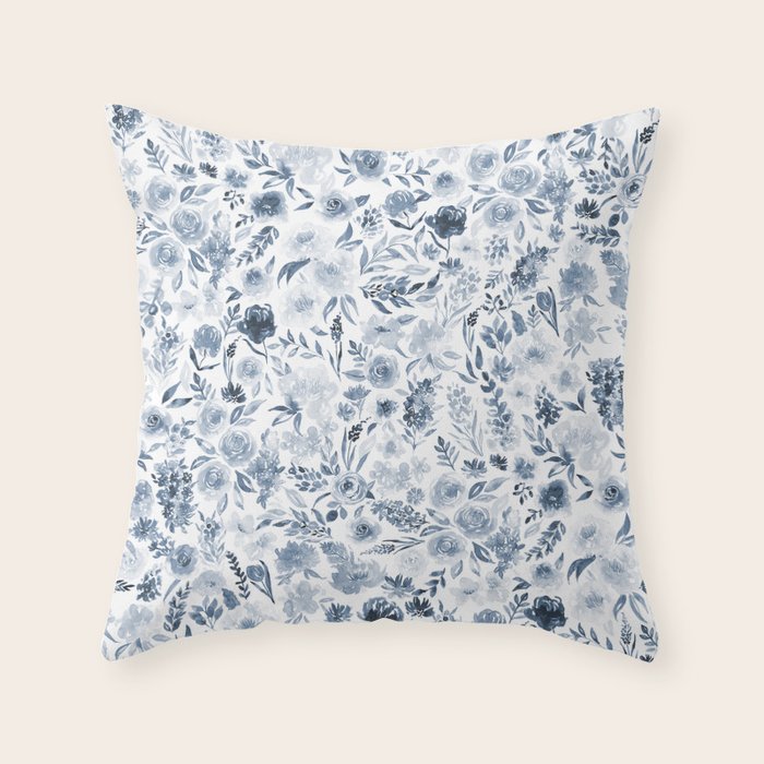 Watercolor florals in blue Throw Pillow Gallery Image 1