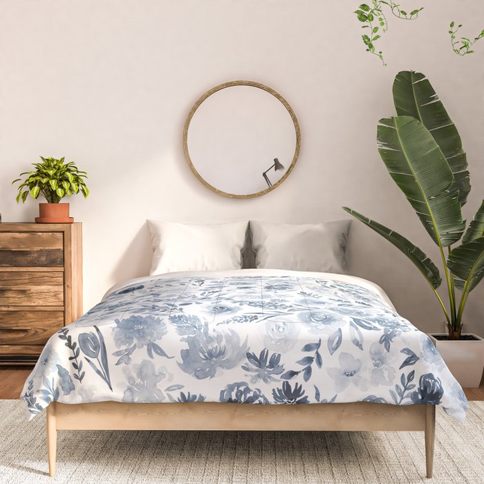 Watercolor florals in blue Comforter Gallery Image 3