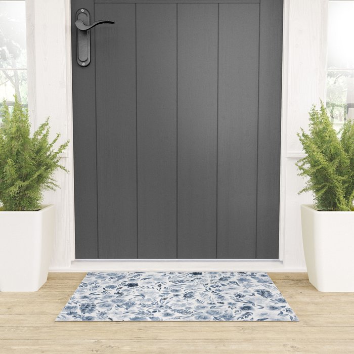Watercolor florals in blue Welcome Mat Gallery Image 3