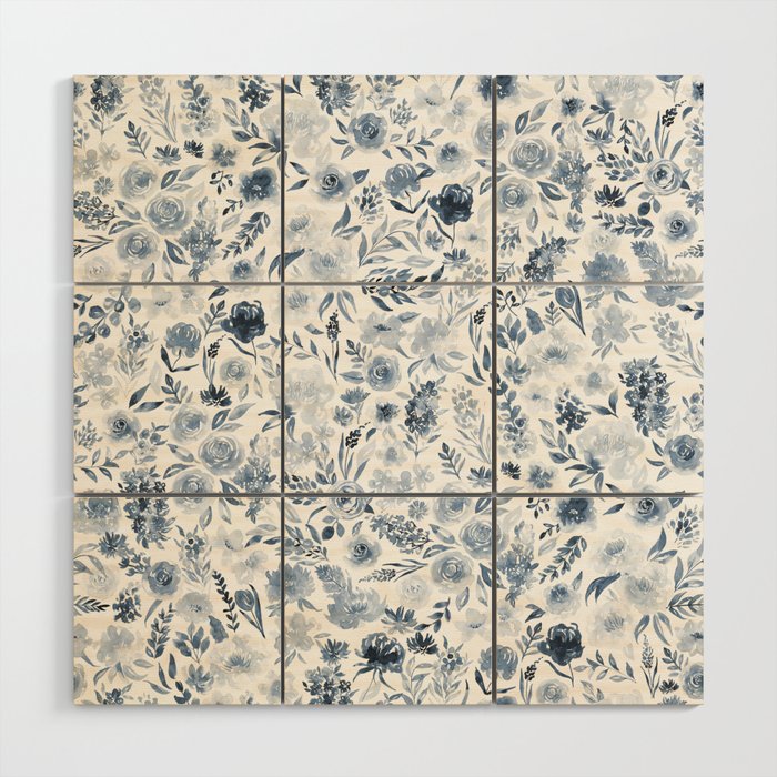 Watercolor florals in blue Wood Wall Art Gallery Image 1