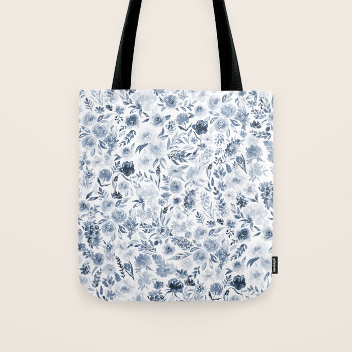Watercolor florals in blue Tote Bag Gallery Image 1