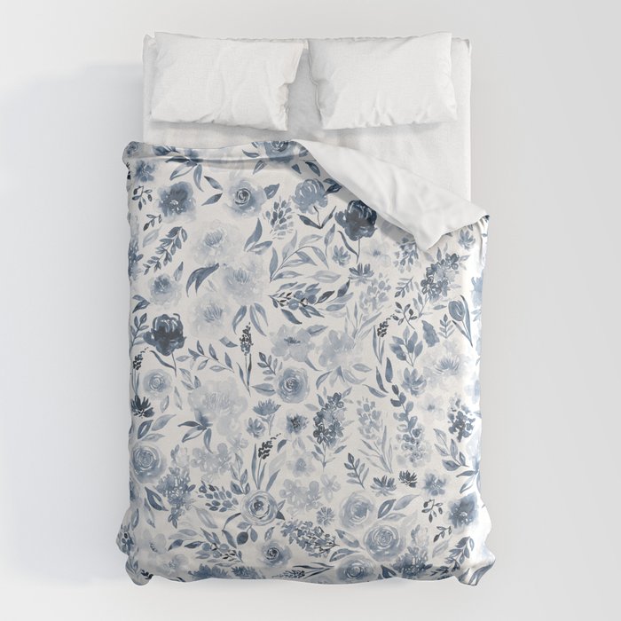 Watercolor florals in blue Duvet Cover Gallery Image 6