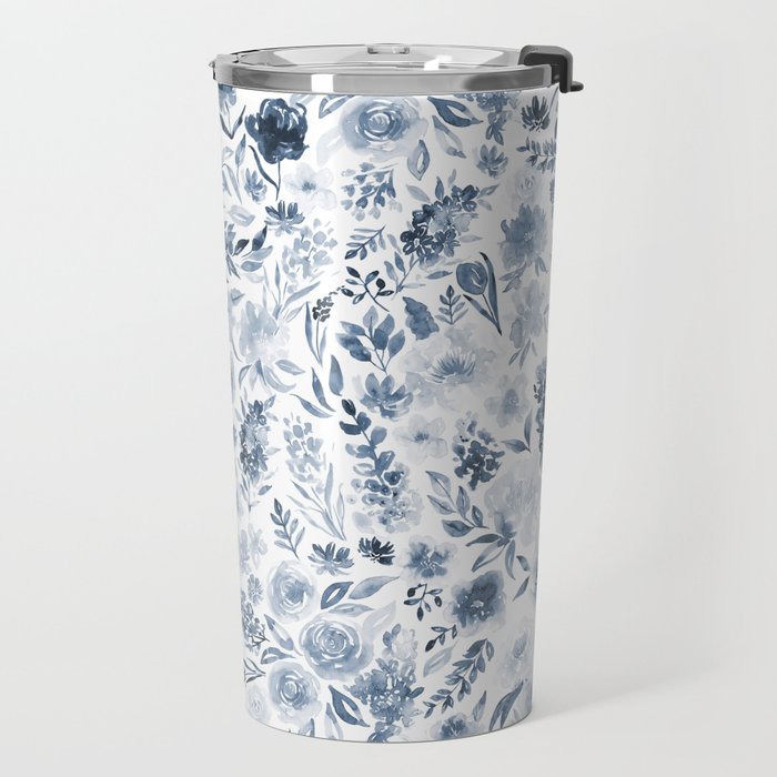 Watercolor florals in blue Travel Mug Gallery Image 2